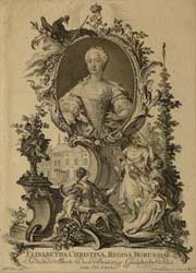 Kupferstich, Elisabeth Christine vor Schloss Schönhausen